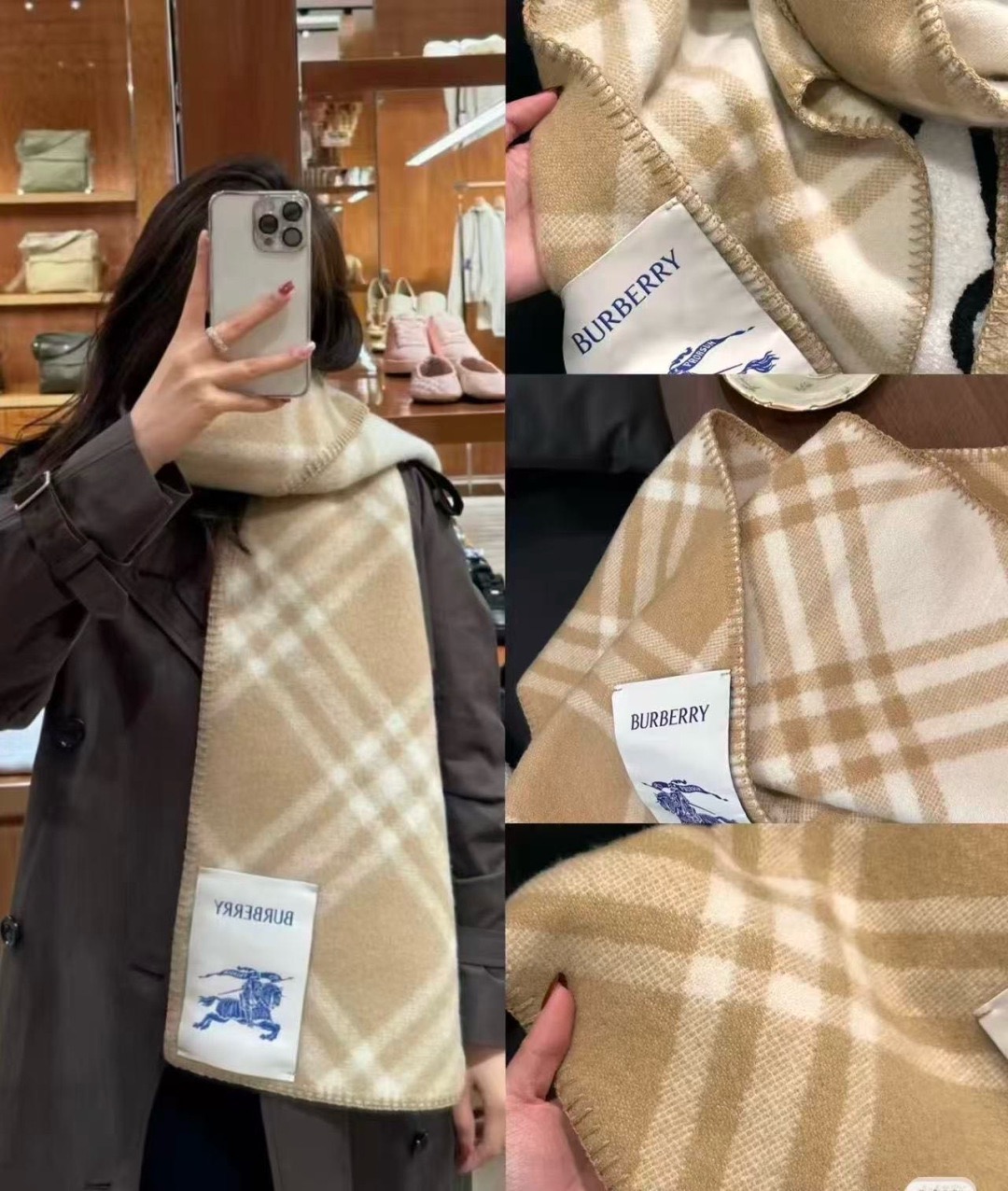 BURBERRY 버버리 체크 울 머플러 담요 10