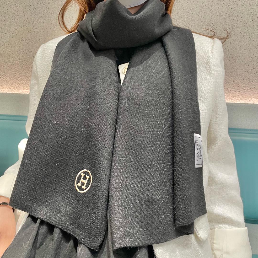 Hermes 에르메스 로고 니트 울 머플러 1
