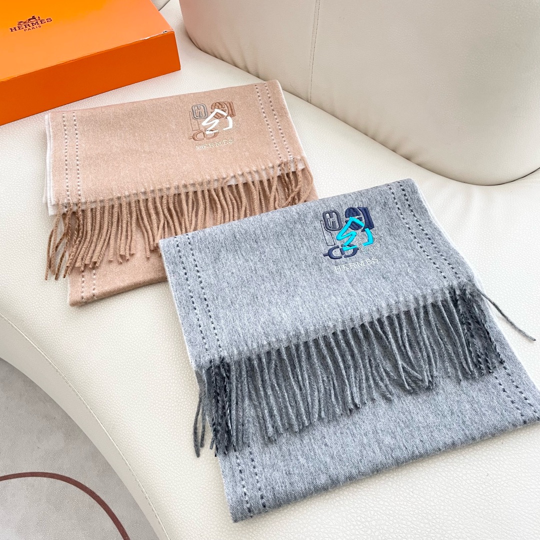 HERMES 에르메스 남녀공용 양면 로고 머플러 3