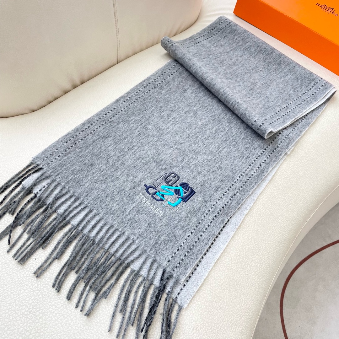 HERMES 에르메스 남녀공용 양면 로고 머플러 6