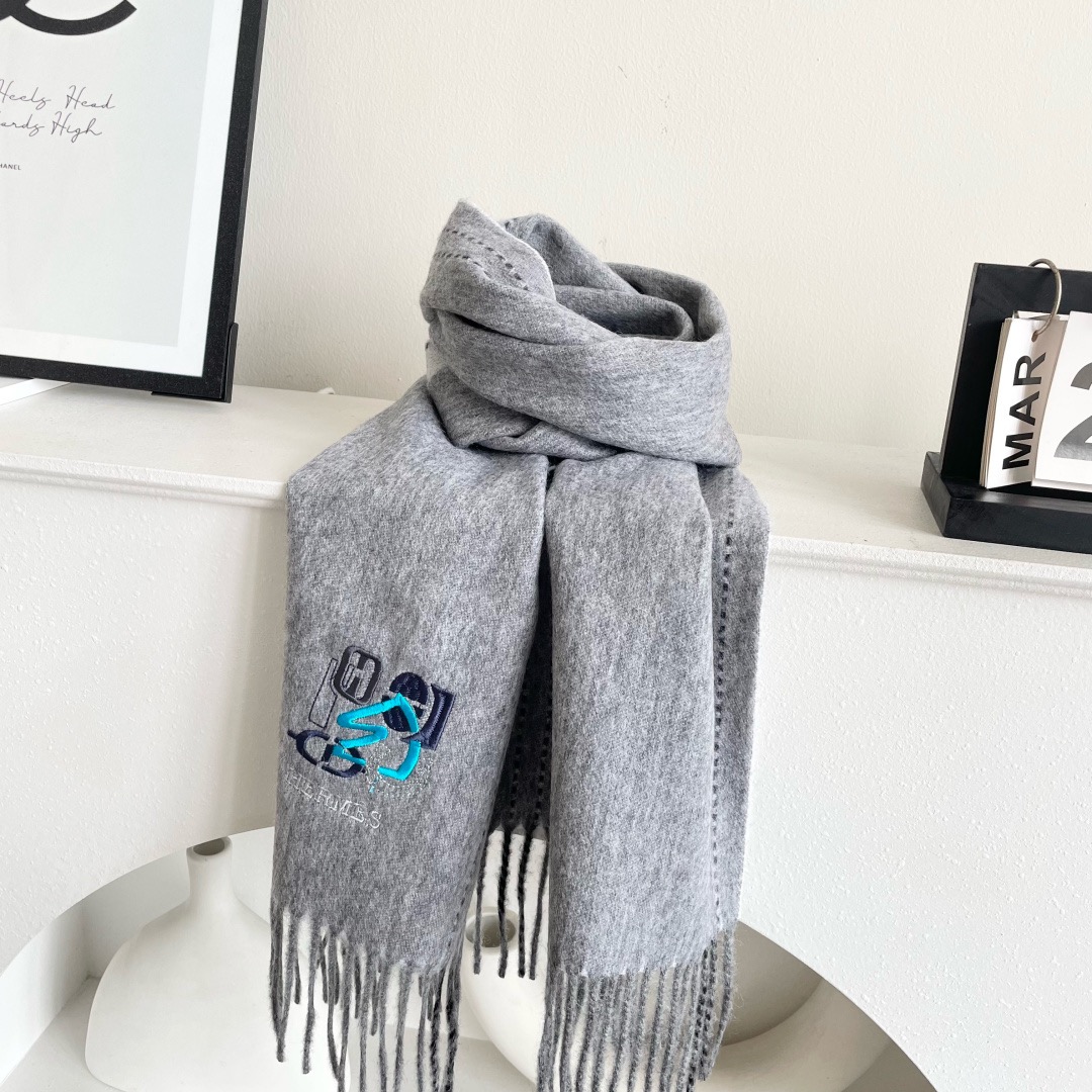 HERMES 에르메스 남녀공용 양면 로고 머플러 8