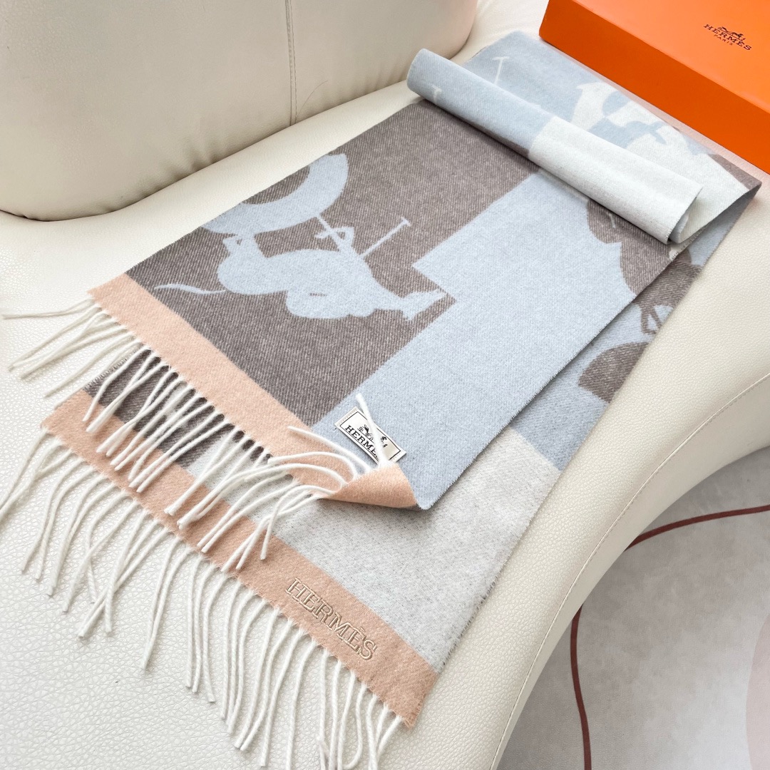 Hermes 에르메스 남녀공용 클래식 말 모티브 울 머플러 7