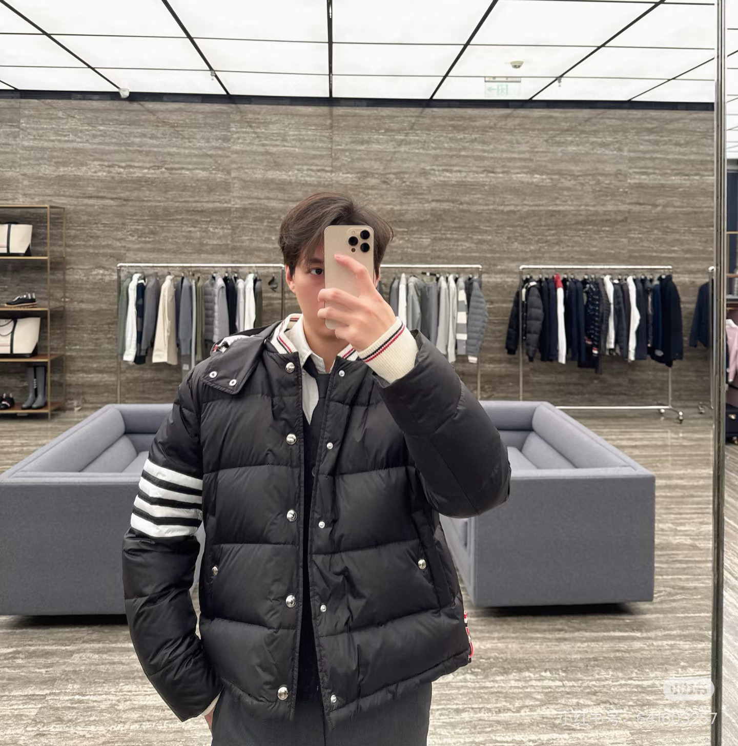 Thom Browne 톰브라운 클래식 사선완장 후드 다운 패딩 재킷 9