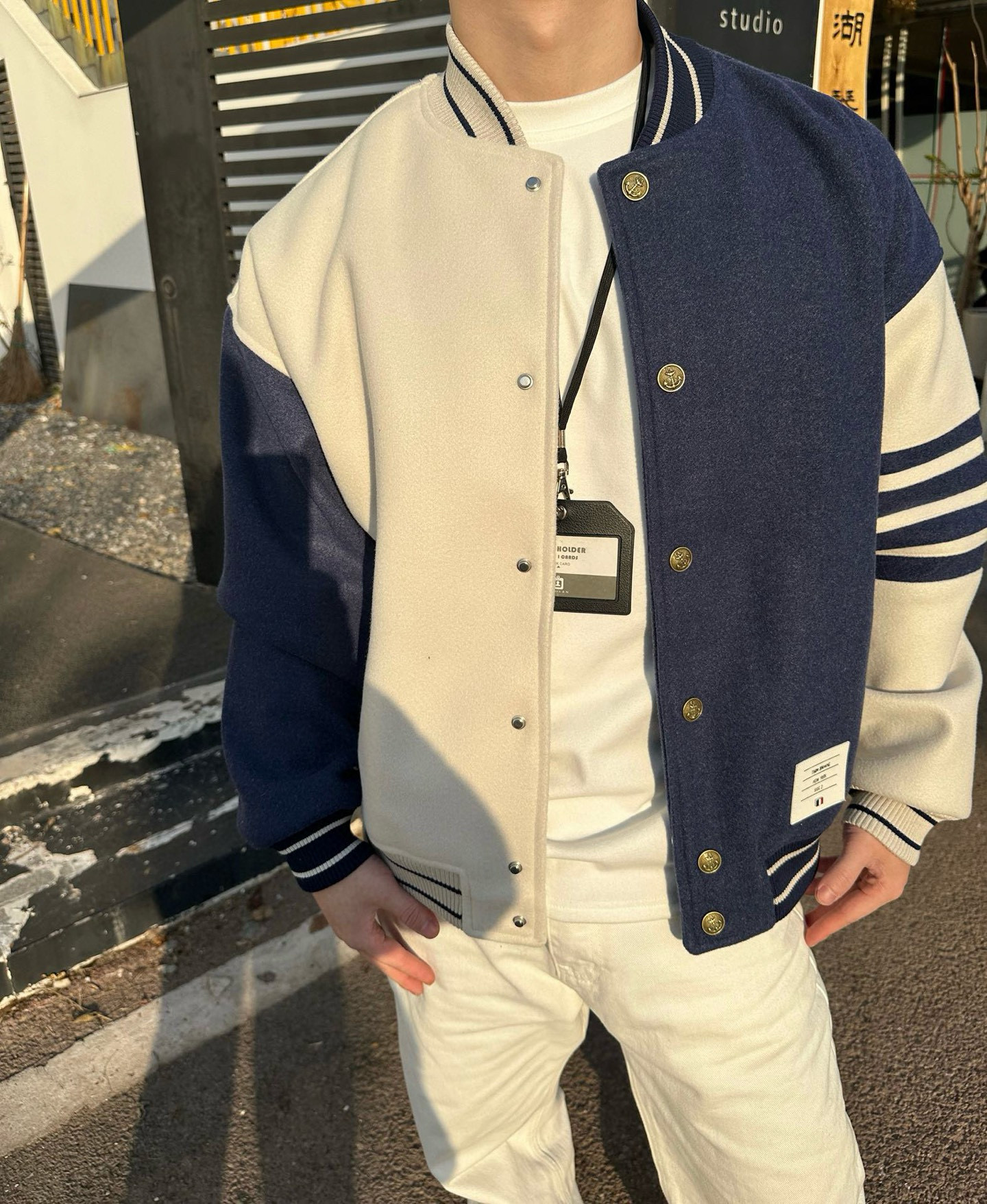 Thom Browne 톰브라운 배색 사선완장 스타디움 재킷 7