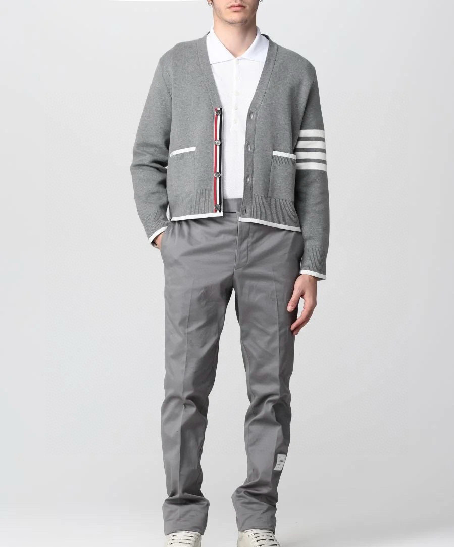 Thom Browne 톰브라운 TB 스트라이프 배색 브이넥 코튼 가디건 4