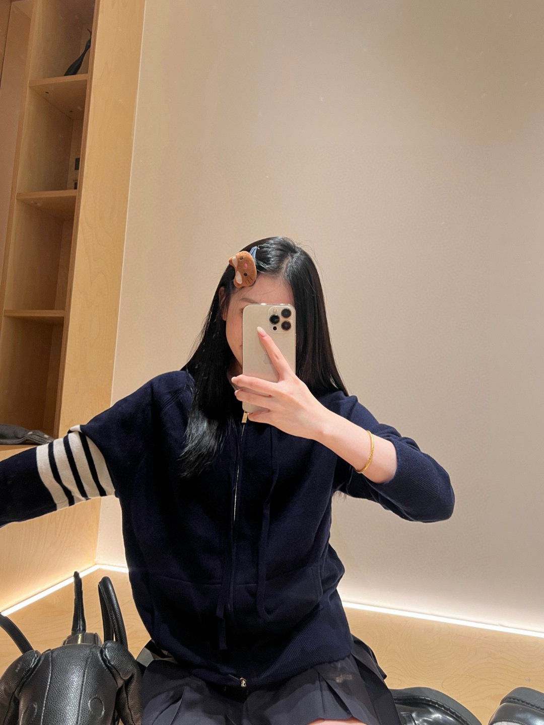 Thom Browne 톰브라운 클래식 사선완장 울 니트 후드 집업 2