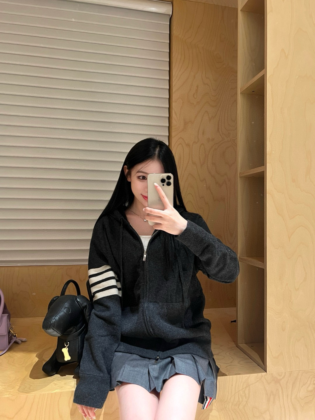 Thom Browne 톰브라운 클래식 사선완장 울 니트 후드 집업 14