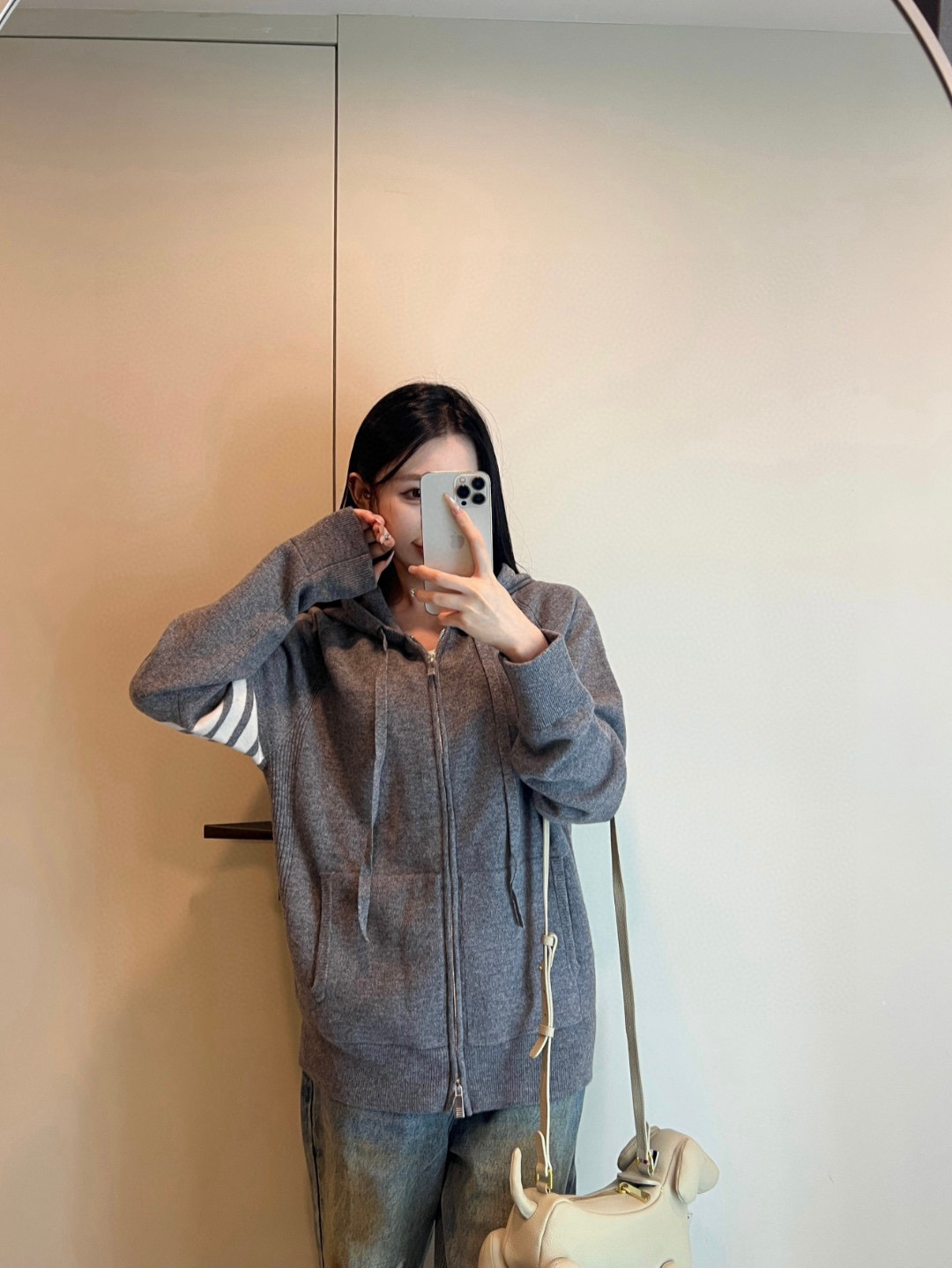 Thom Browne 톰브라운 클래식 사선완장 울 니트 후드 집업 5