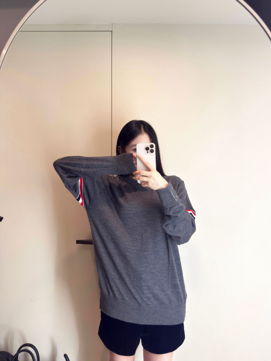 Thom Browne 톰브라운 더블 슬리브 스트라이프 메리노 울 라운드넥 니트 4