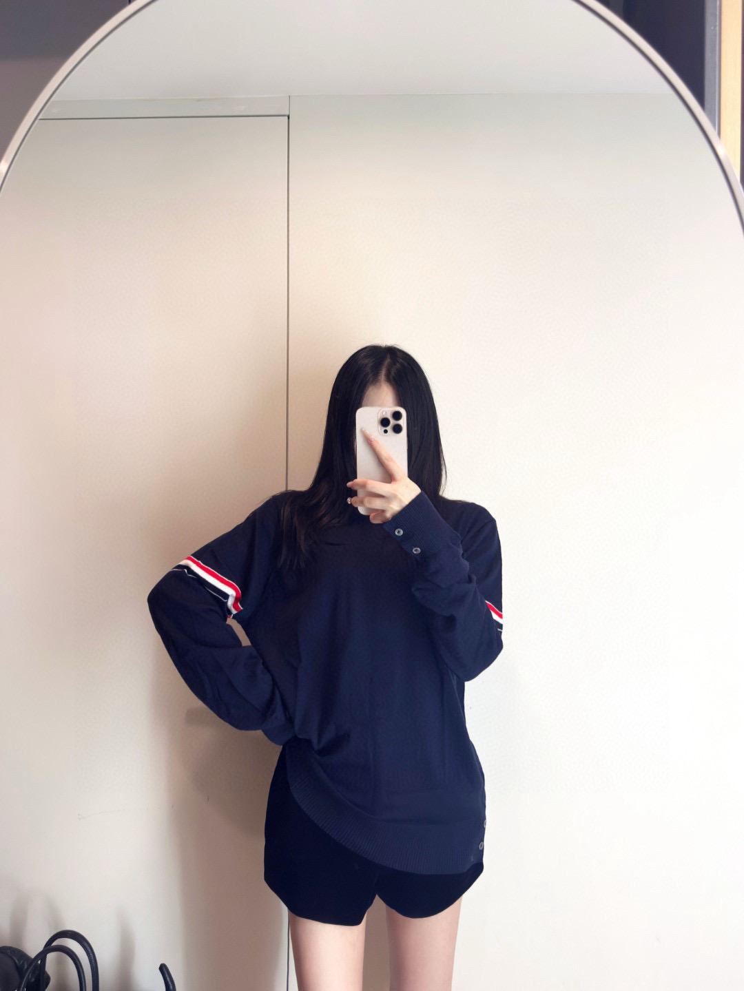 Thom Browne 톰브라운 더블 슬리브 스트라이프 메리노 울 라운드넥 니트 1