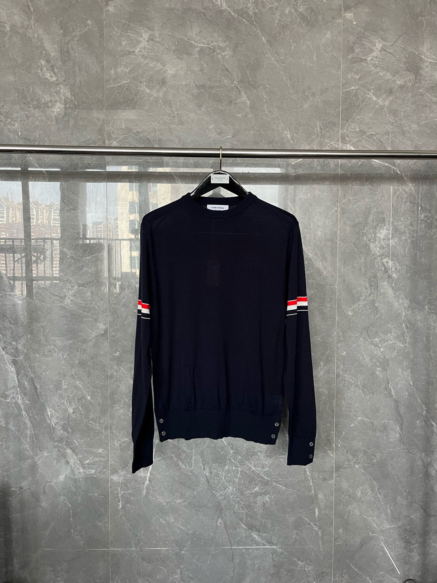 Thom Browne 톰브라운 더블 슬리브 스트라이프 메리노 울 라운드넥 니트 7