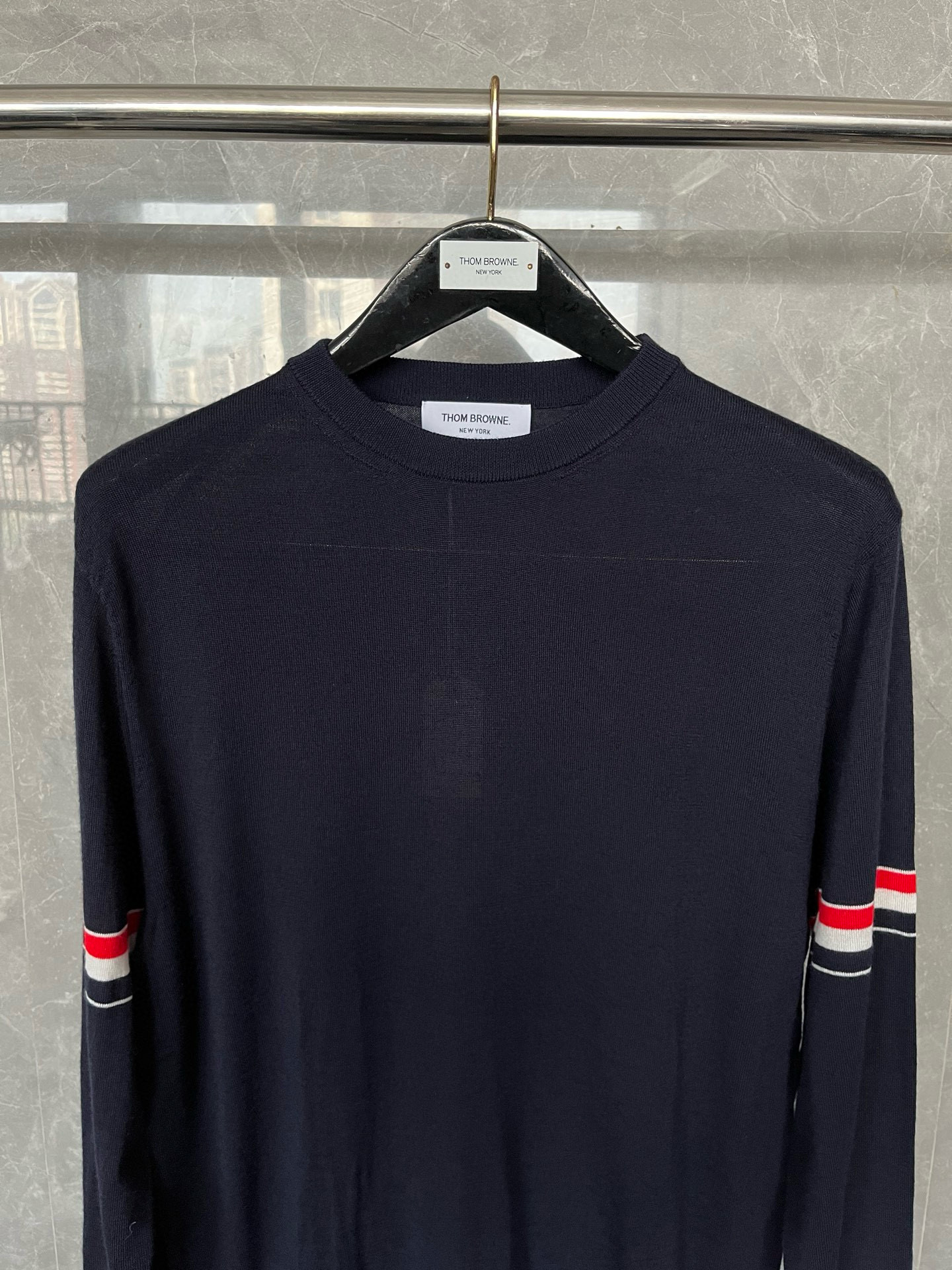 Thom Browne 톰브라운 더블 슬리브 스트라이프 메리노 울 라운드넥 니트 8