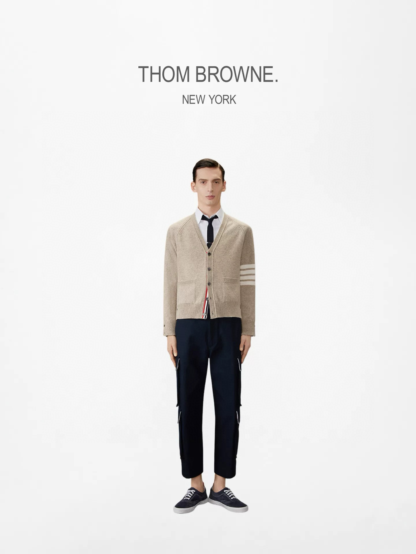 Thom Browne 톰브라운 사선 완장 스트라이프 울 가디건 베이지 4