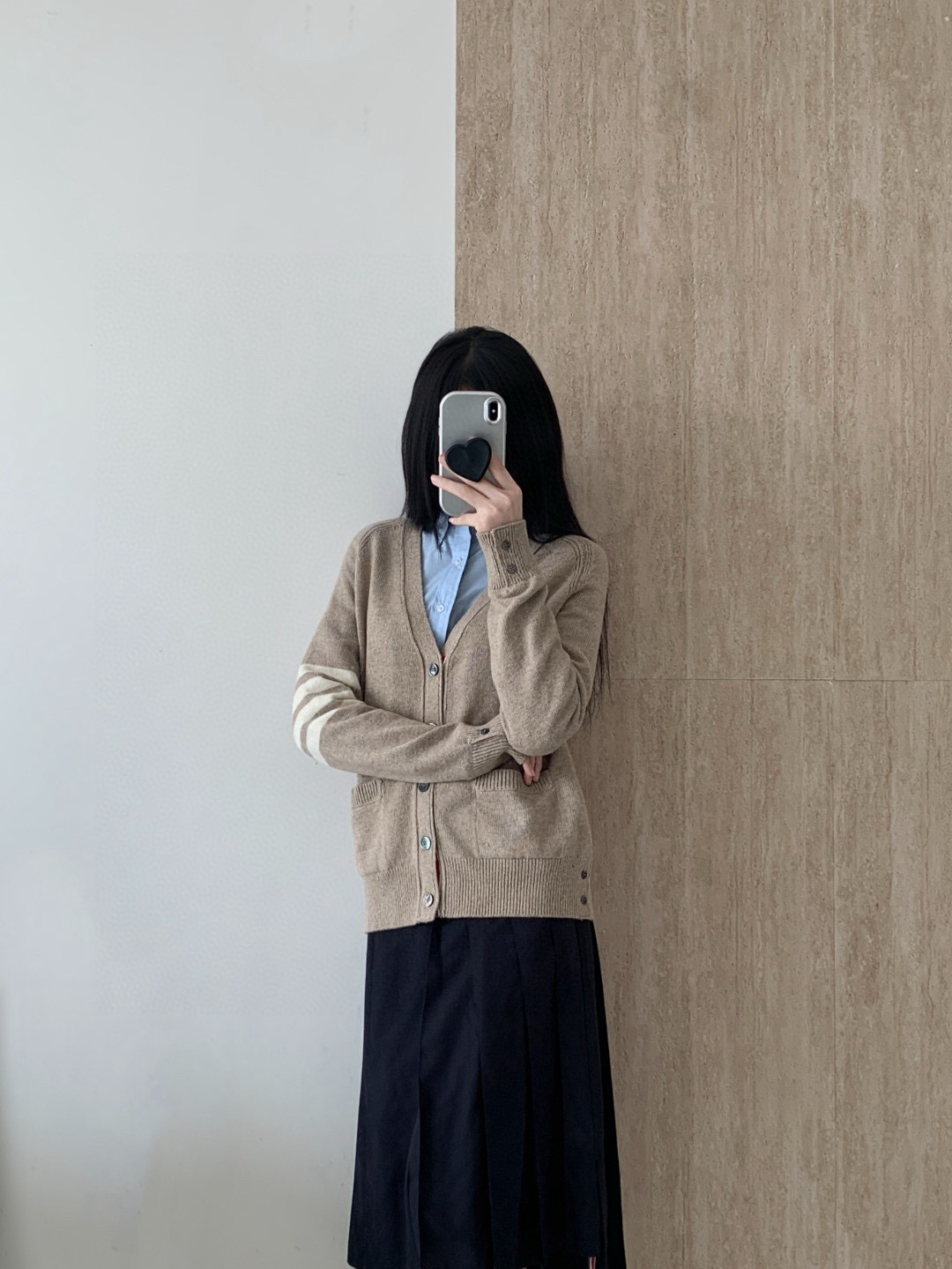 Thom Browne 톰브라운 사선 완장 스트라이프 울 가디건 베이지 18