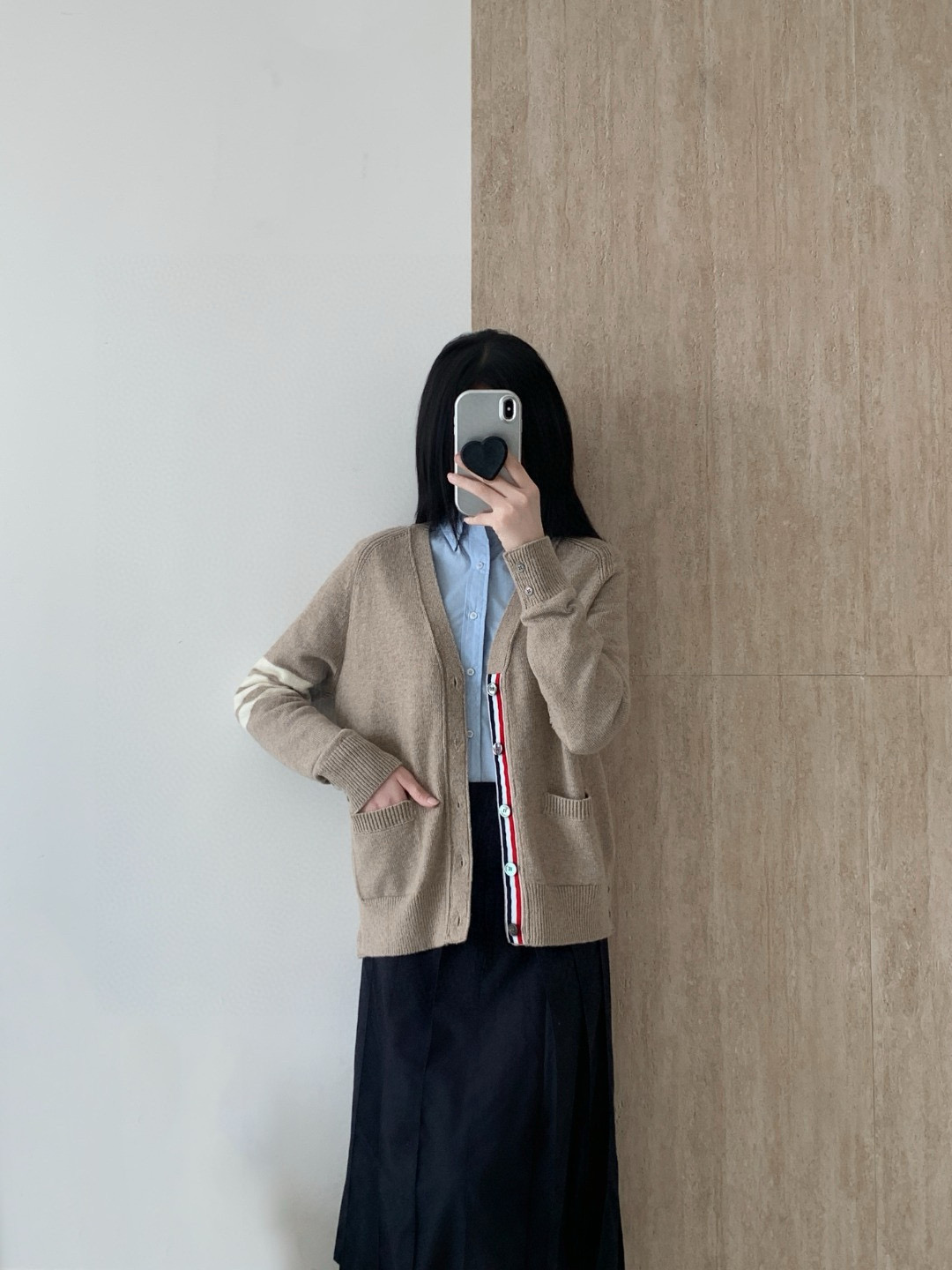 Thom Browne 톰브라운 사선 완장 스트라이프 울 가디건 베이지 20