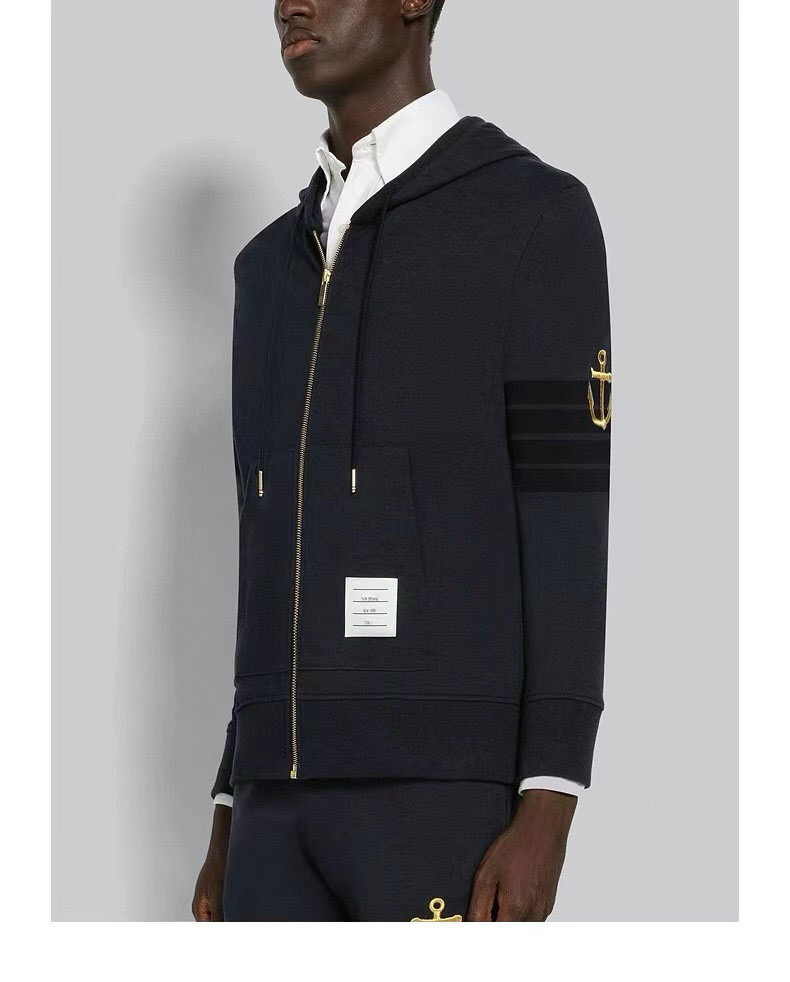 Thom Browne 톰브라운 사선 스트라이프 앵커 자수 집업 후드티 4