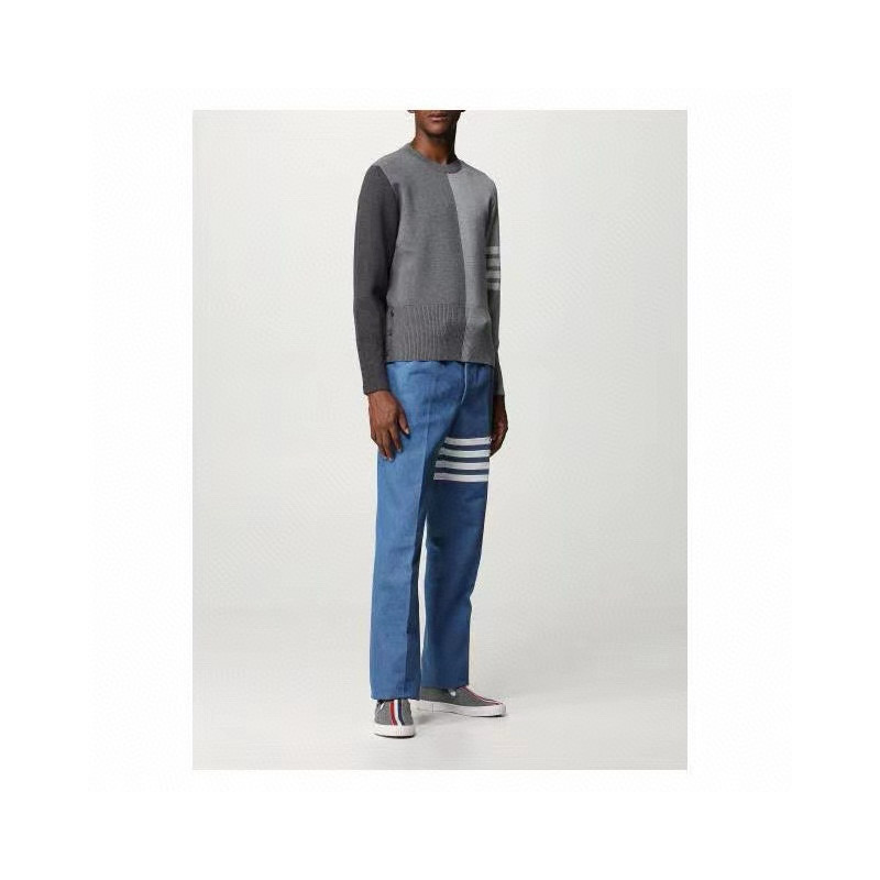Thom Browne 톰브라운 그레이 컬러블록 라운드넥 니트 스웨터 2
