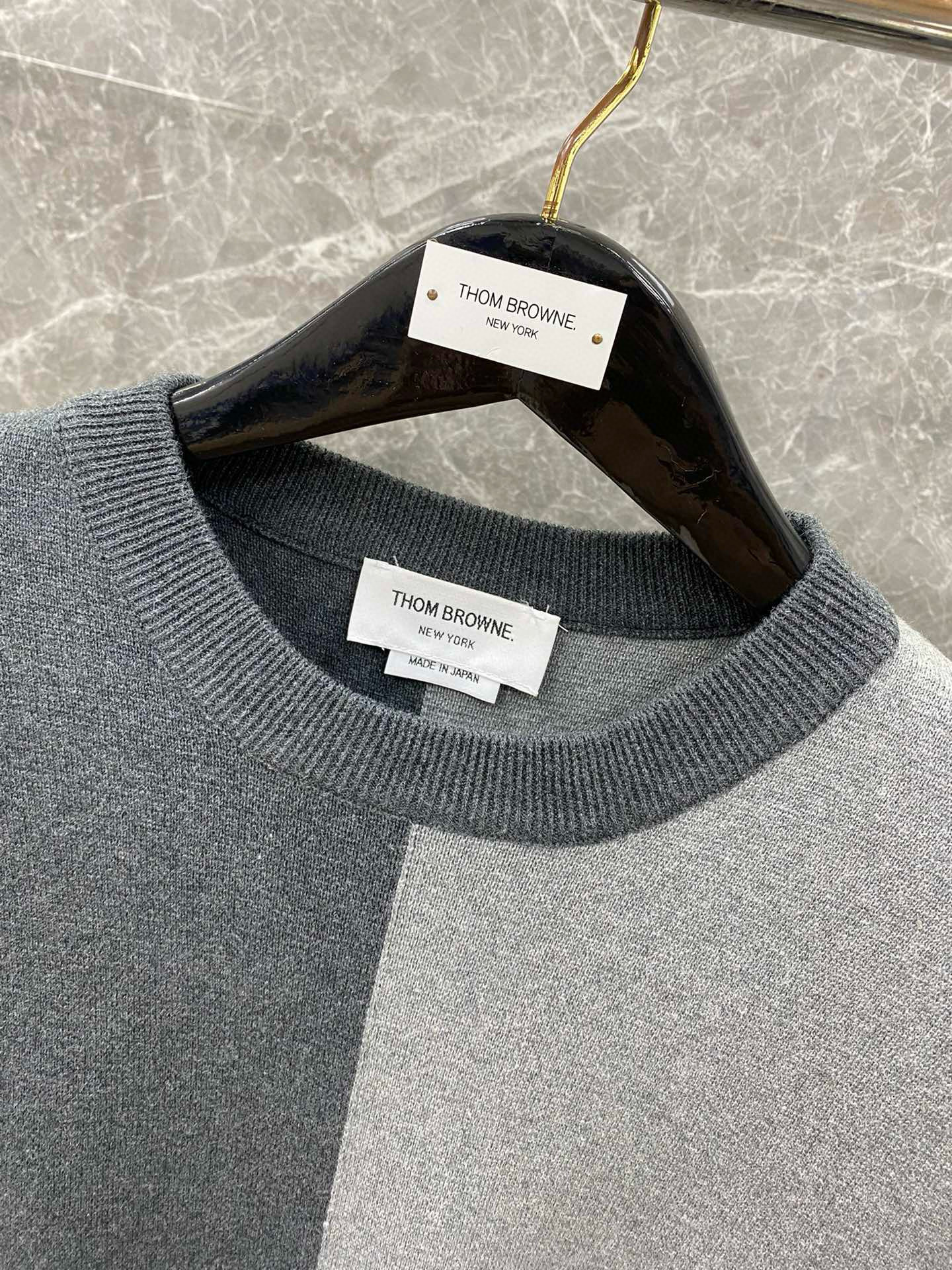 Thom Browne 톰브라운 그레이 컬러블록 라운드넥 니트 스웨터 6