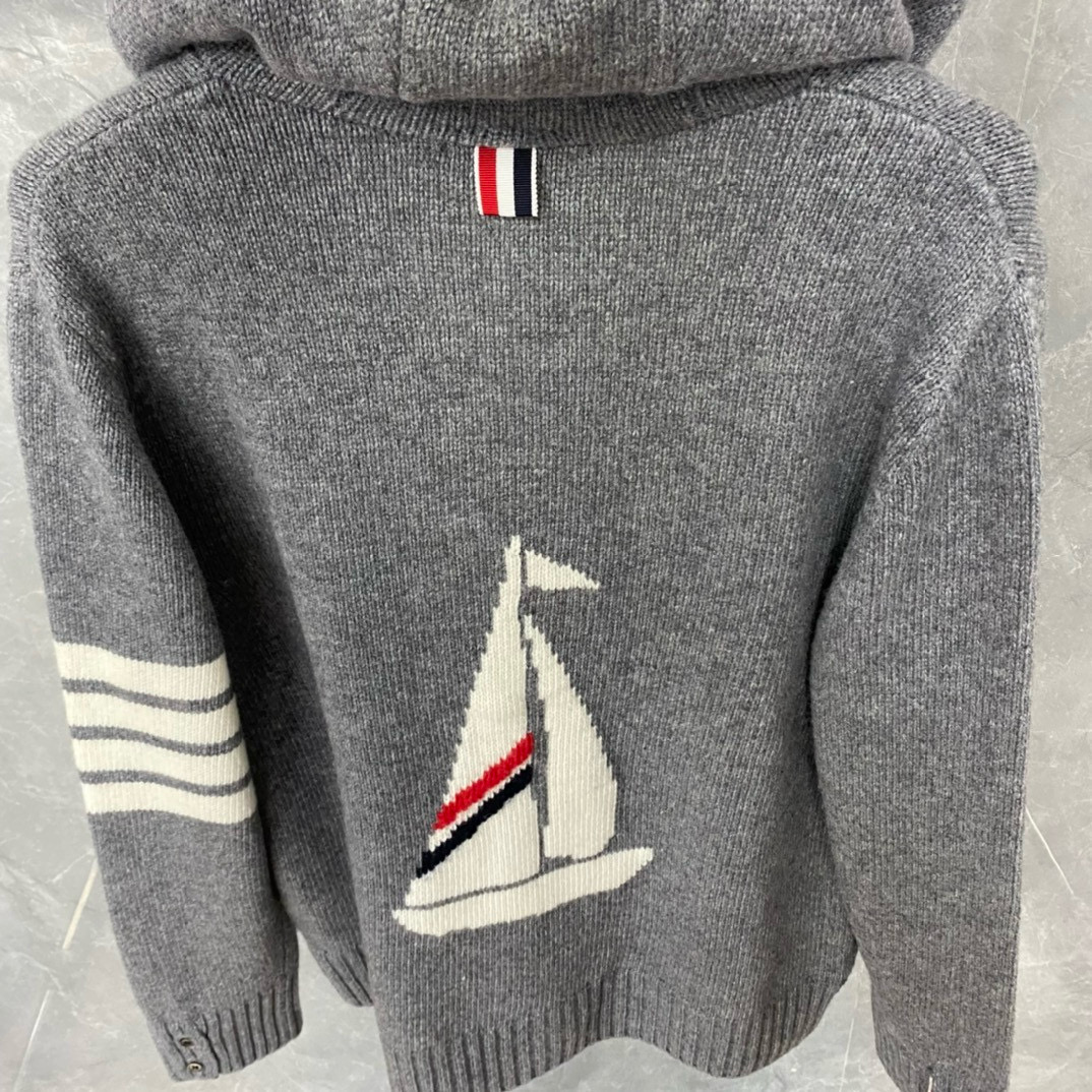 Thom Browne 톰브라운 세일보트 인타르시아 울 후드 집업 니트 8