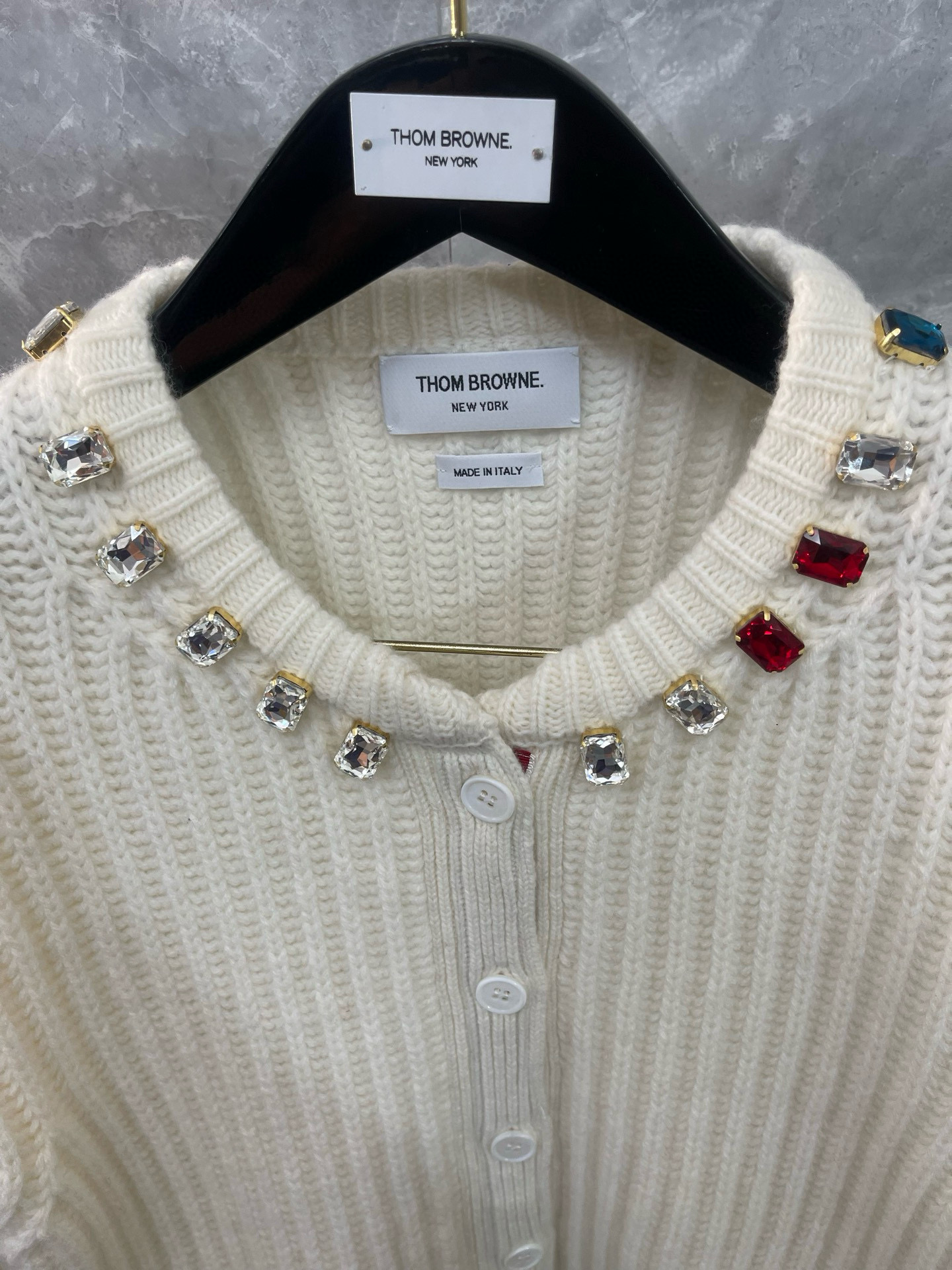 Thom Browne 톰브라운 크리스털 장식 울 니트 가디건 5