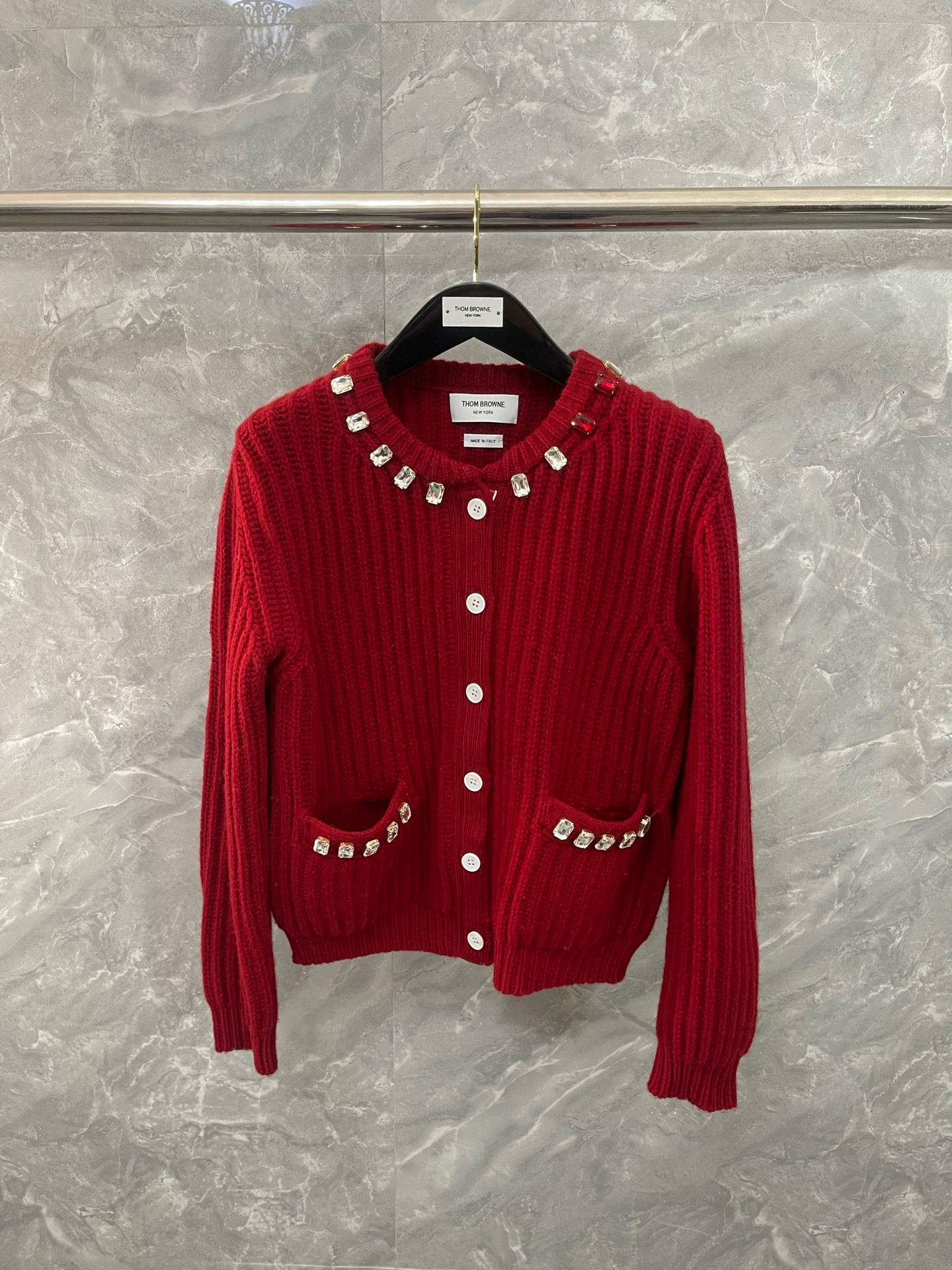 Thom Browne 톰브라운 크리스털 장식 울 니트 가디건 1