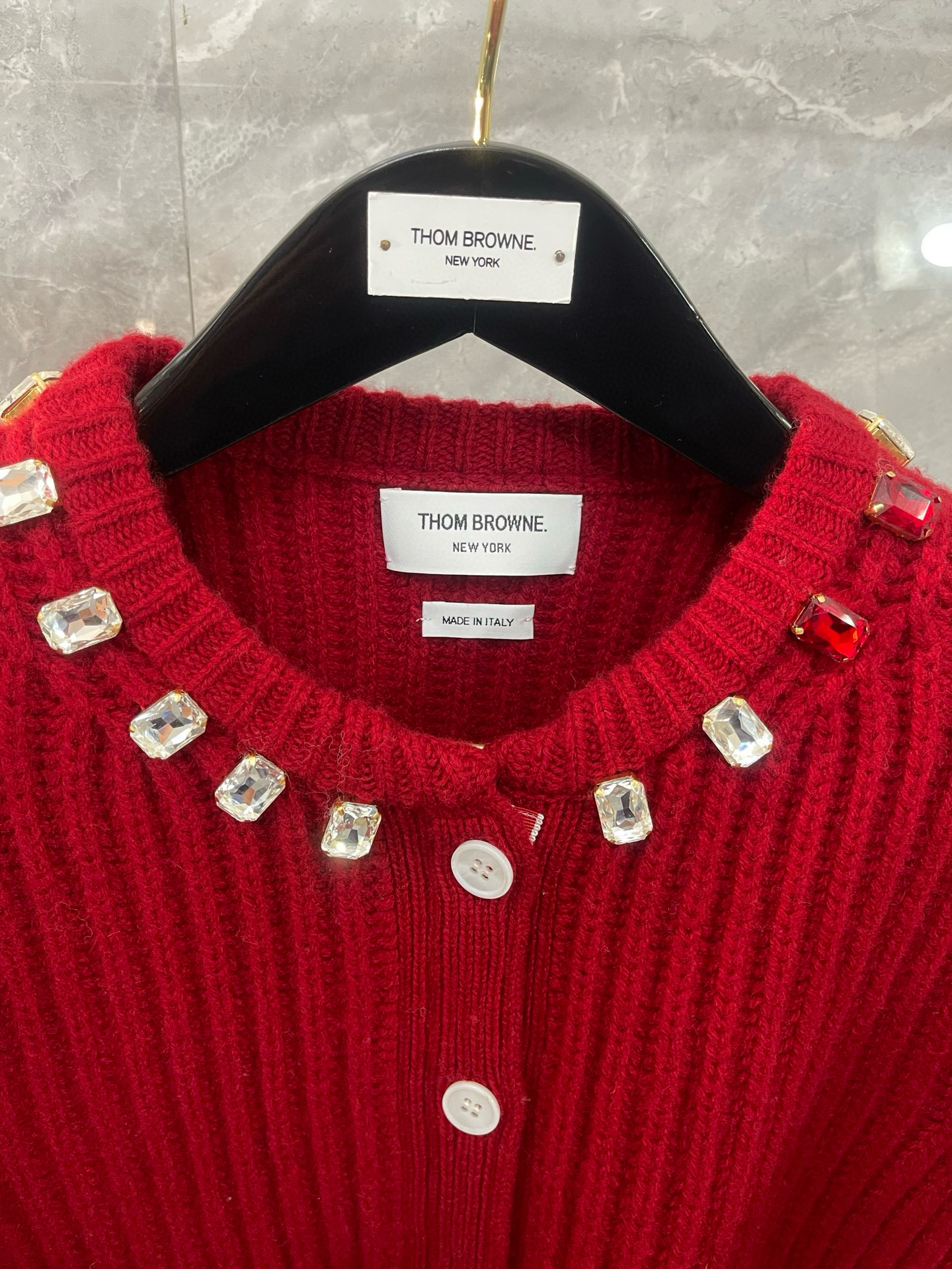 Thom Browne 톰브라운 크리스털 장식 울 니트 가디건 2