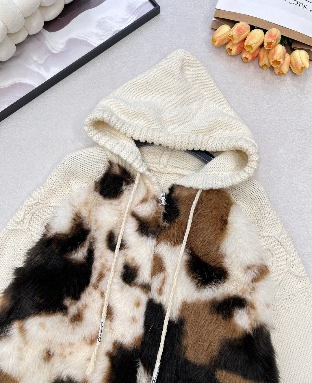 CELINE 셀린느 소가죽 배색 후드 니트 집업 13