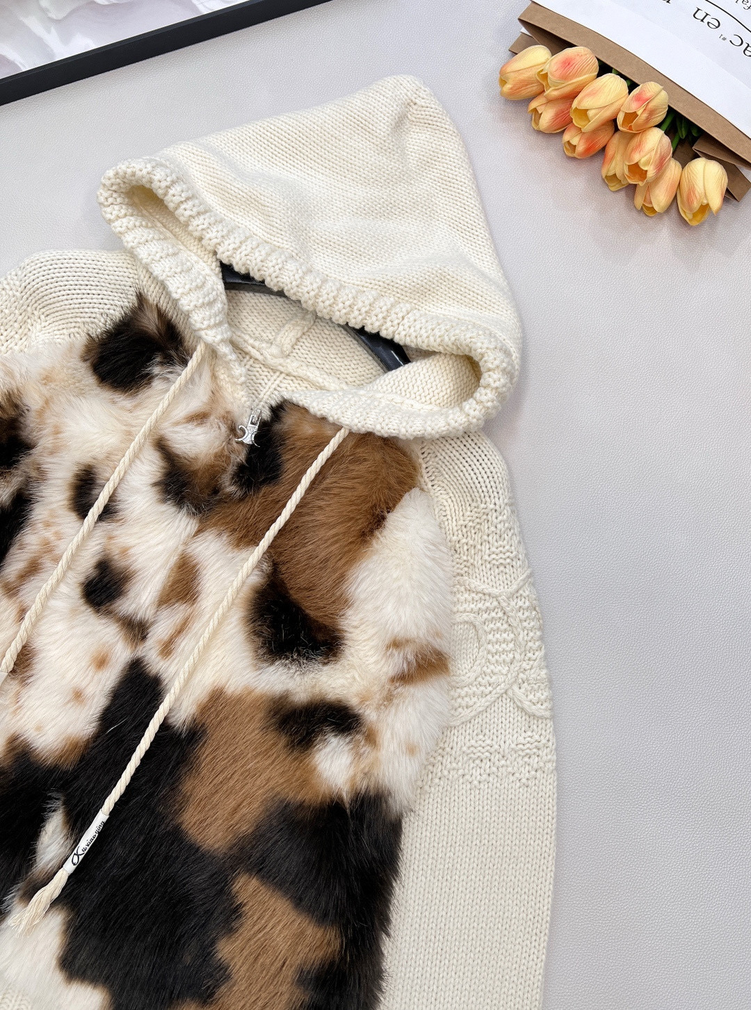 CELINE 셀린느 소가죽 배색 후드 니트 집업 14