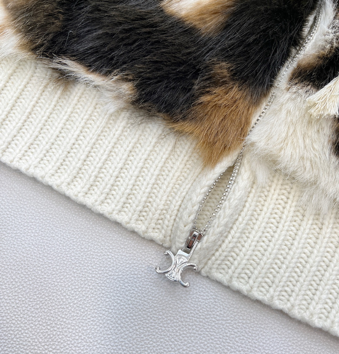 CELINE 셀린느 소가죽 배색 후드 니트 집업 18