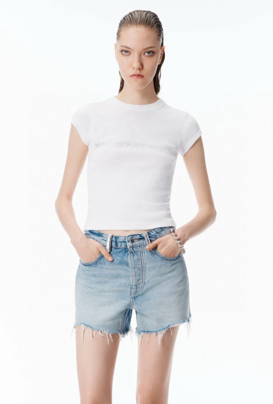 Alexander Wang 스톤 로고 크롭 반팔 티셔츠 6