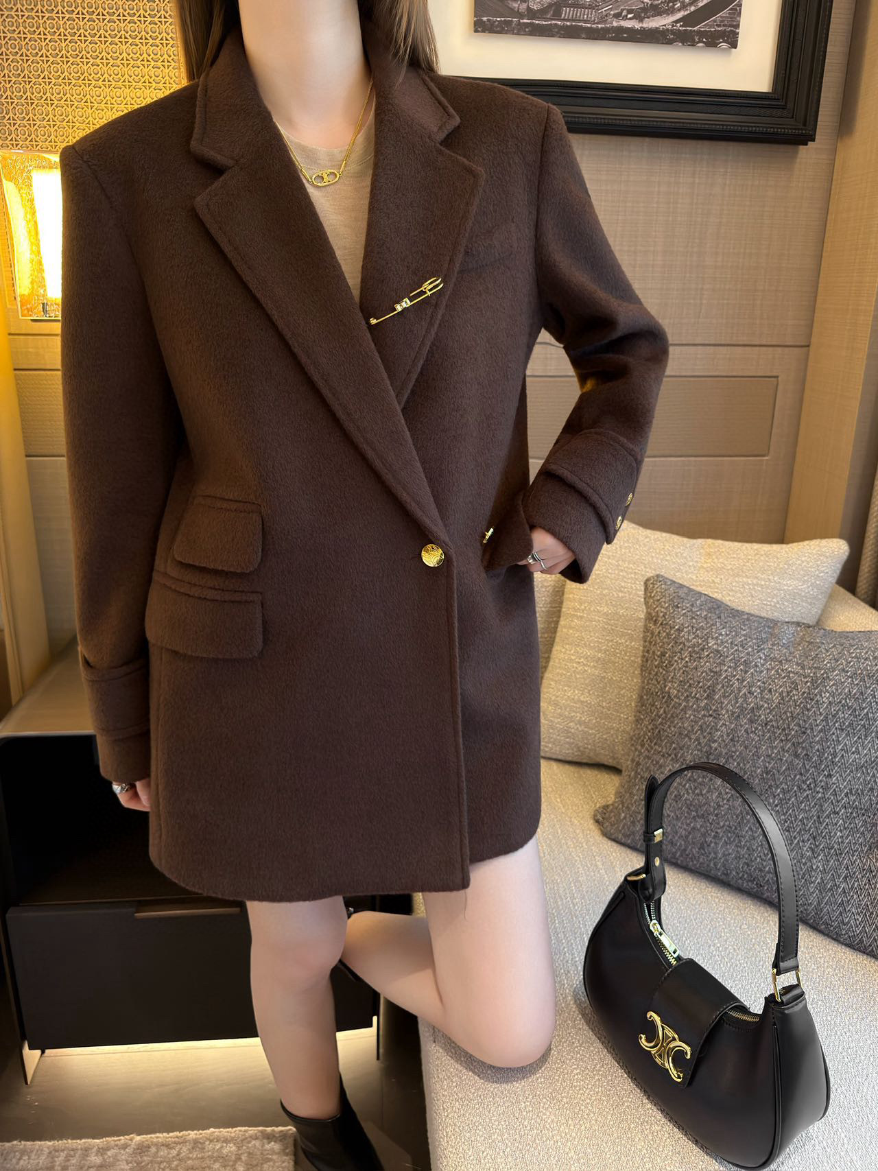 Celine 셀린느 브라운 울 혼방 골드 버튼 테일러드 자켓 8