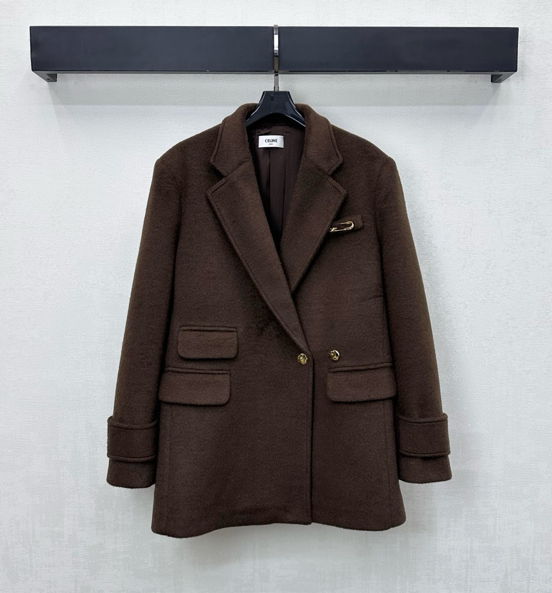 Celine 셀린느 브라운 울 혼방 골드 버튼 테일러드 자켓 10