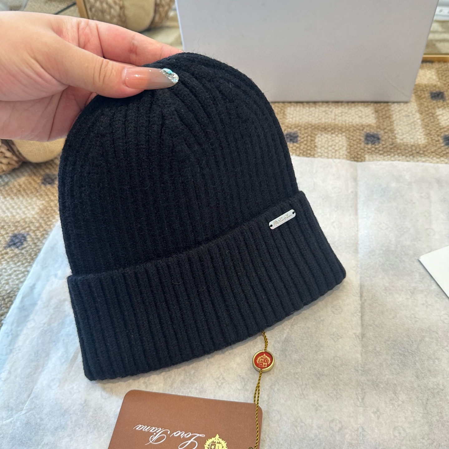 Loro Piana 리브드 울 비니 모자 4