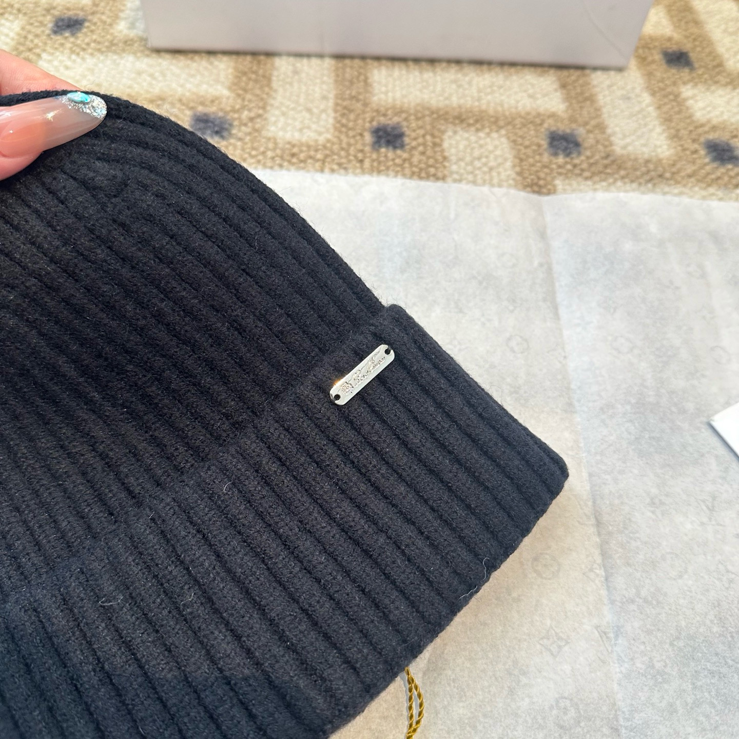 Loro Piana 리브드 울 비니 모자 5