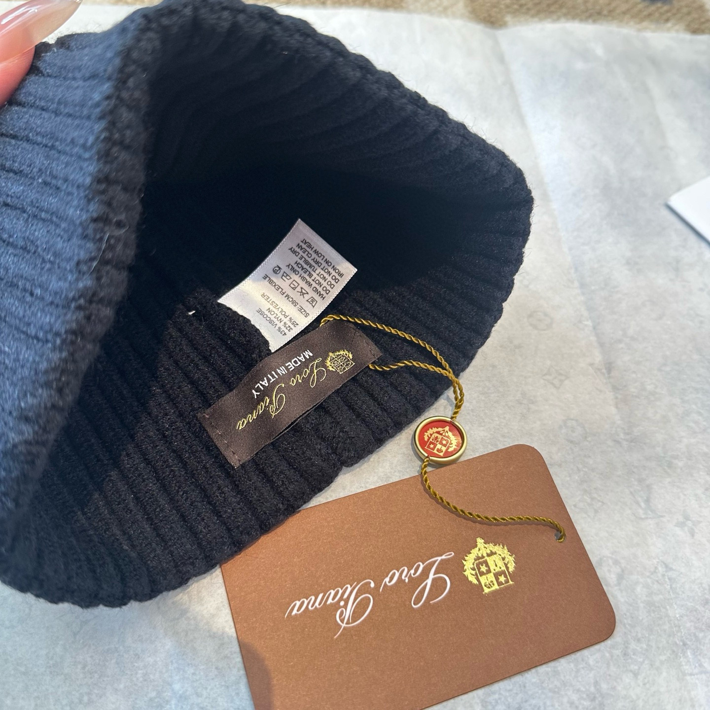 Loro Piana 리브드 울 비니 모자 6