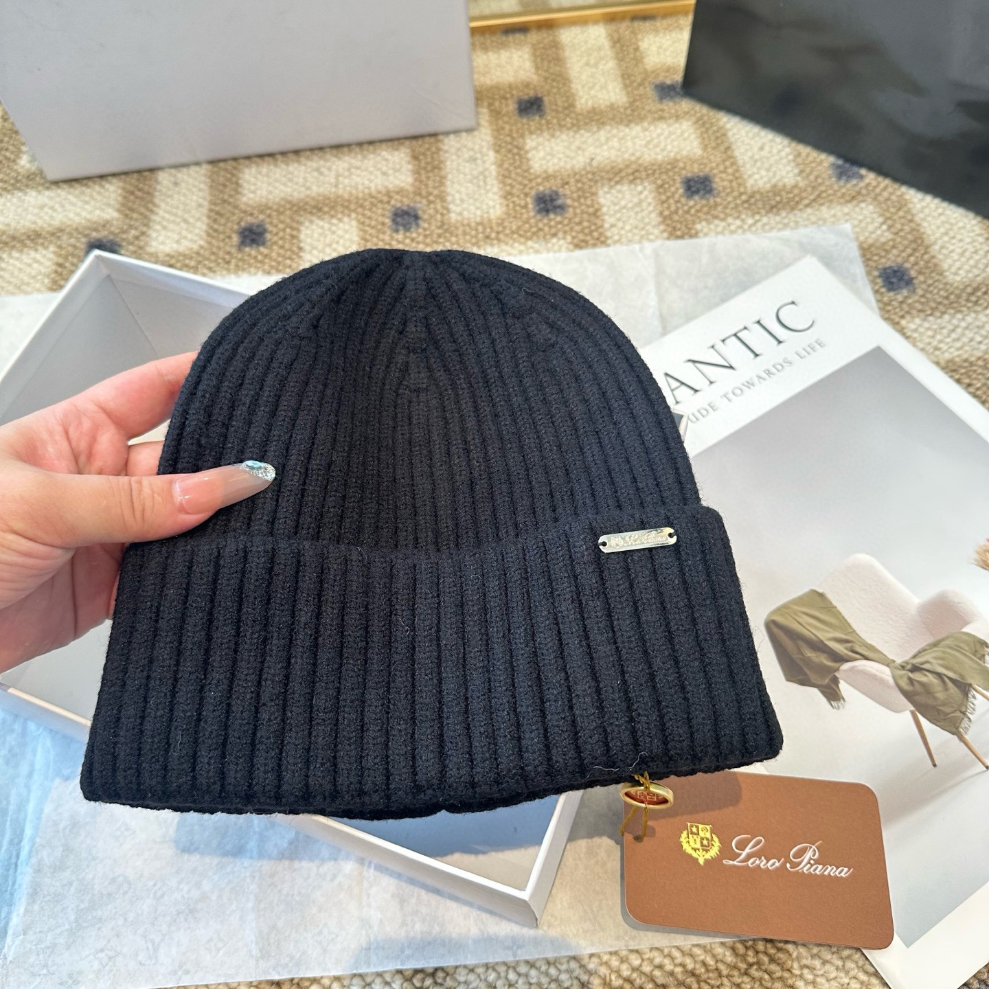 Loro Piana 리브드 울 비니 모자 8