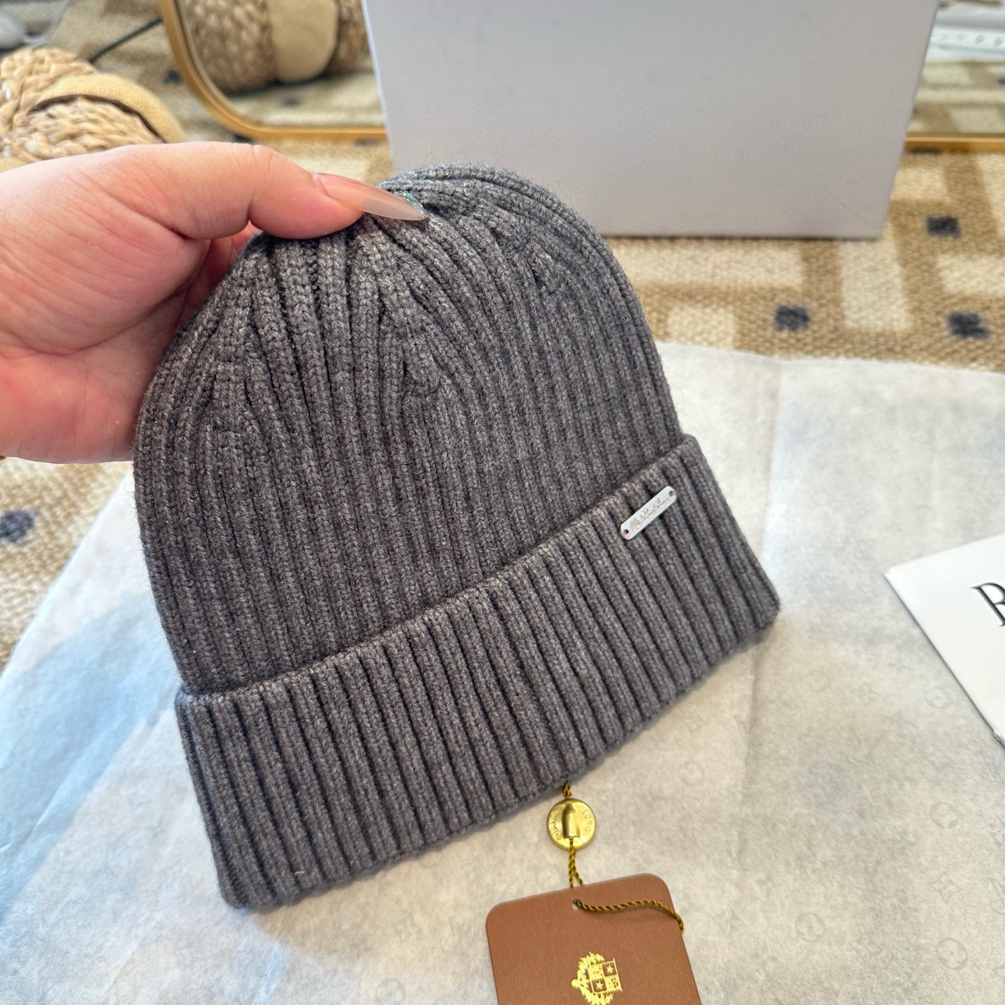 Loro Piana 로로피아나 클래식 골지 비니 모자 4