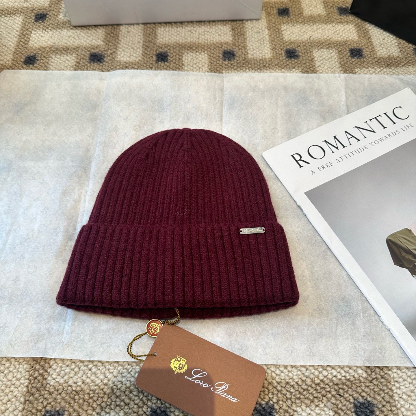 Loro Piana 로로피아나 골지 니트 비니 와인 1