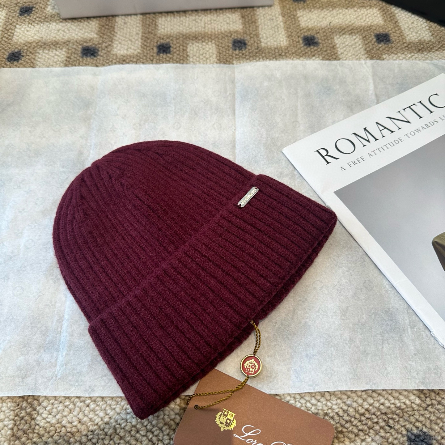 Loro Piana 로로피아나 골지 니트 비니 와인 3