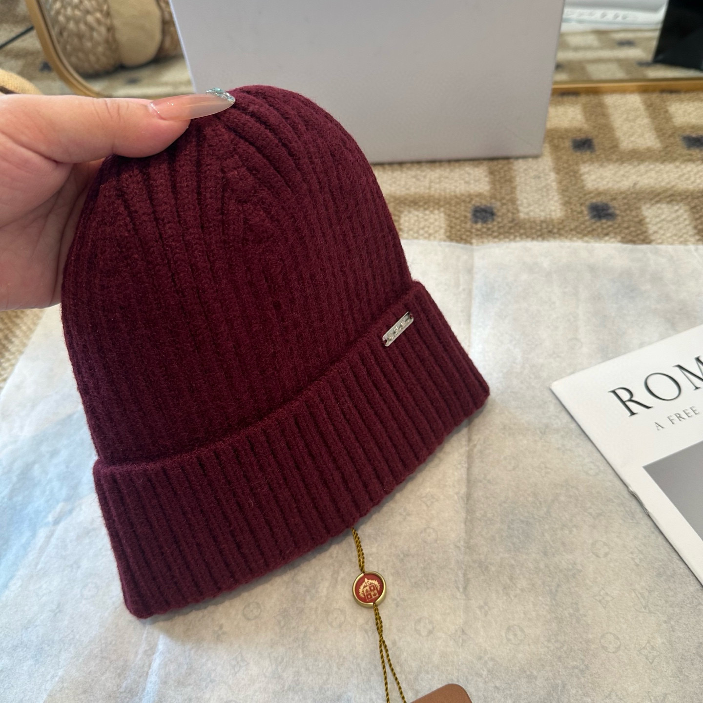 Loro Piana 로로피아나 골지 니트 비니 와인 4