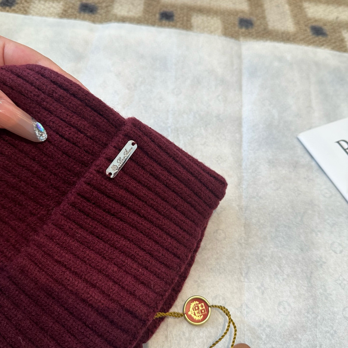 Loro Piana 로로피아나 골지 니트 비니 와인 5