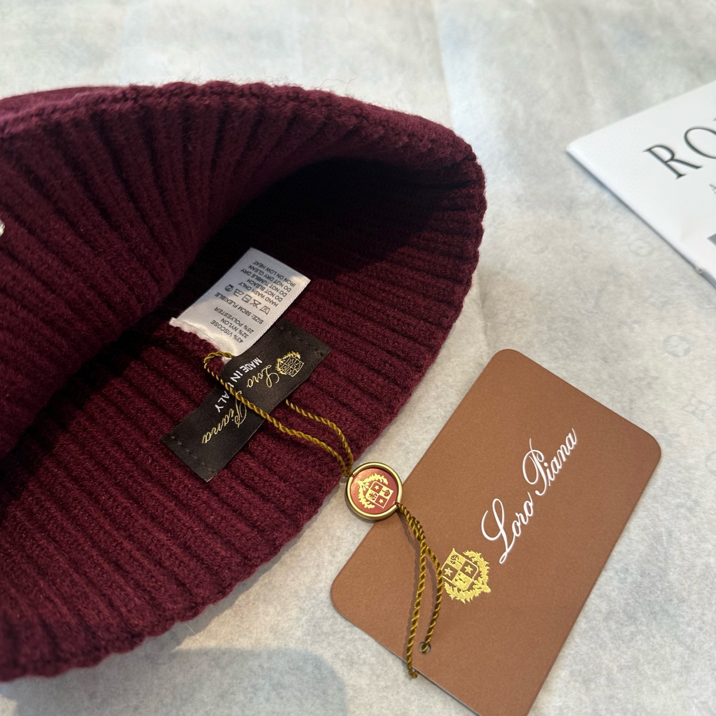 Loro Piana 로로피아나 골지 니트 비니 와인 6