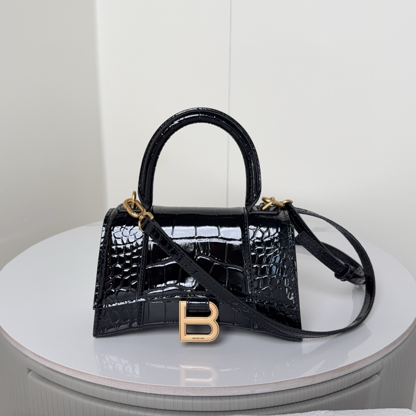 Balenciaga 발렌시아가 바자르 크로커다일 엠보 블랙 탑핸들 백 XS 1