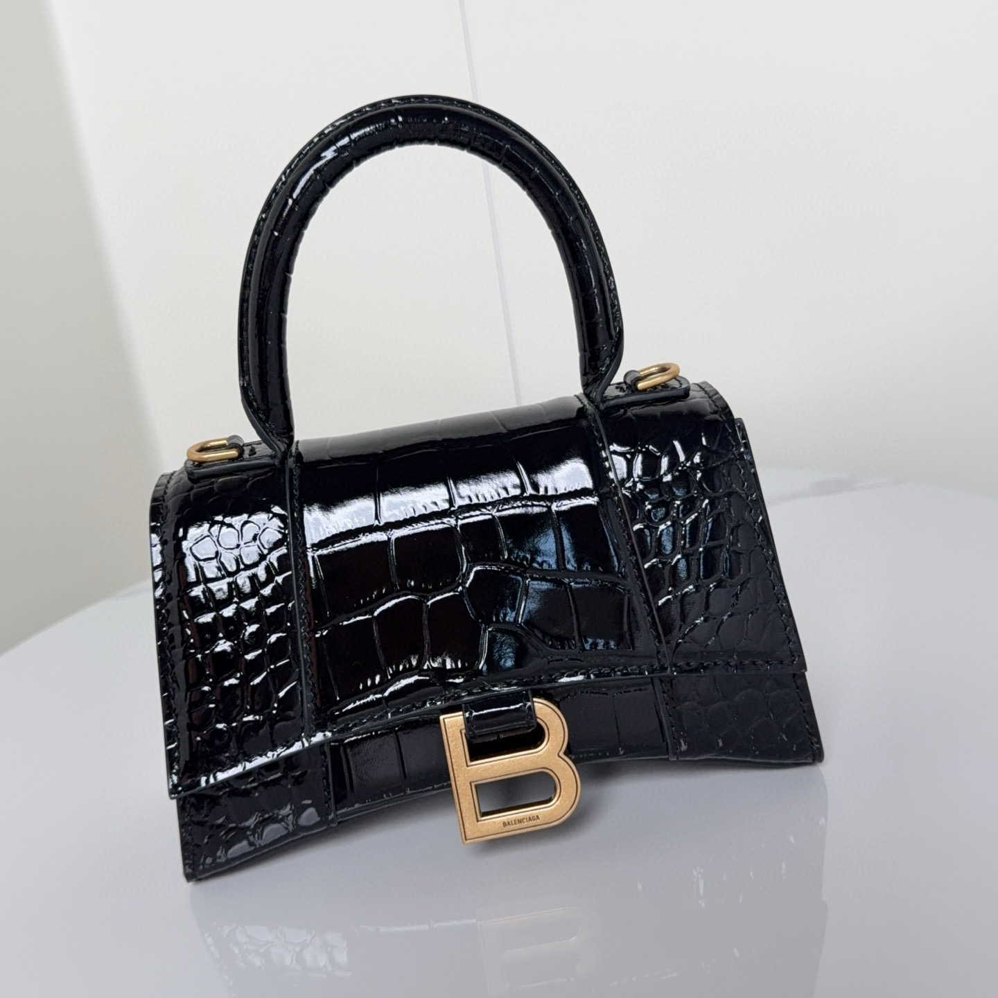 Balenciaga 발렌시아가 바자르 크로커다일 엠보 블랙 탑핸들 백 XS 3