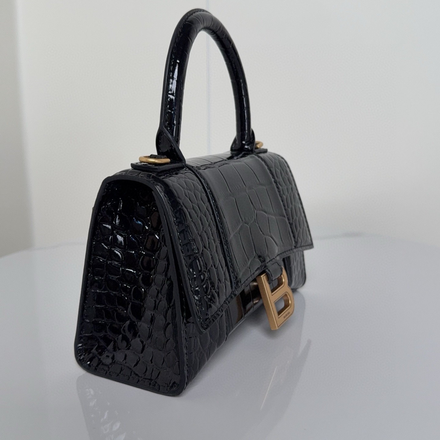 Balenciaga 발렌시아가 바자르 크로커다일 엠보 블랙 탑핸들 백 XS 4
