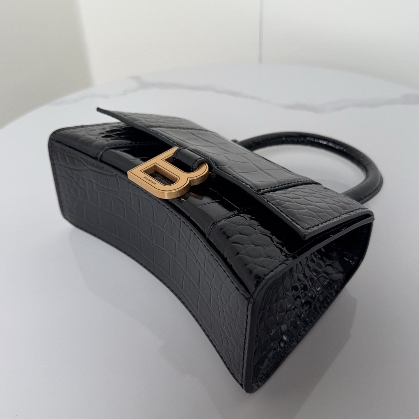 Balenciaga 발렌시아가 바자르 크로커다일 엠보 블랙 탑핸들 백 XS 6