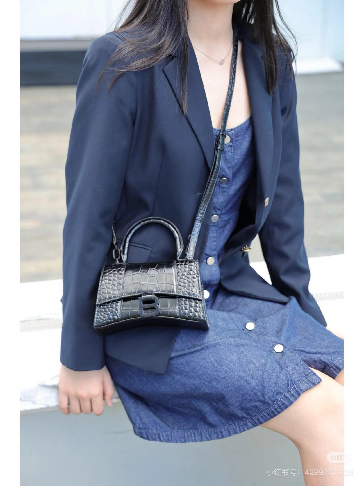 Balenciaga 발렌시아가 바렌시아가 크로커다일 엠보 블랙 아워글래스 탑핸들백 S 4