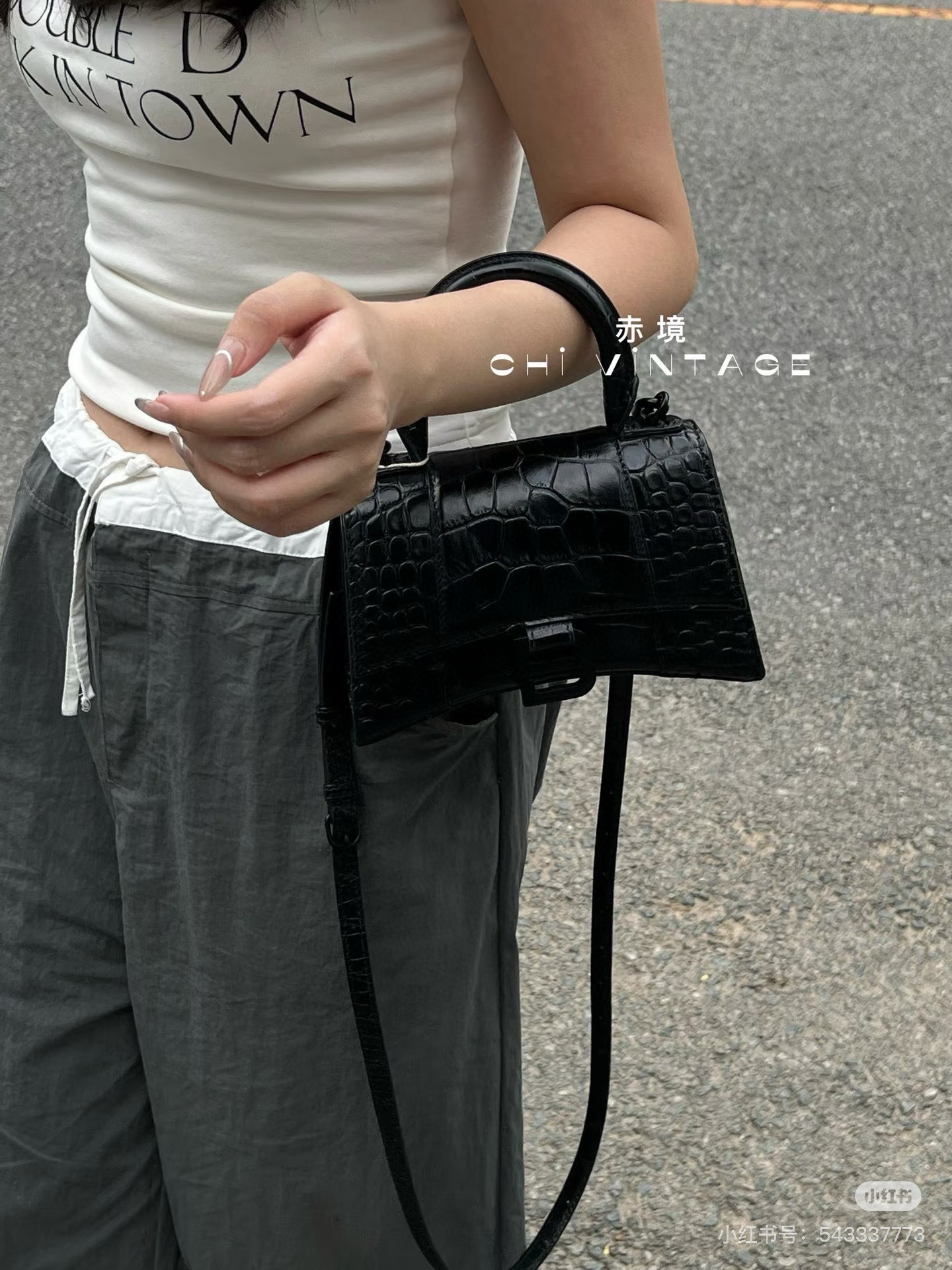 Balenciaga 발렌시아가 바렌시아가 크로커다일 엠보 블랙 아워글래스 탑핸들백 S 8