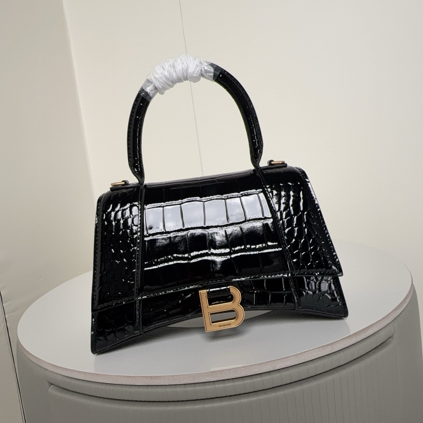 Balenciaga 발렌시아가 바렌시아가 아워글래스 스몰 크로커다일 엠보 블랙 토트백 11