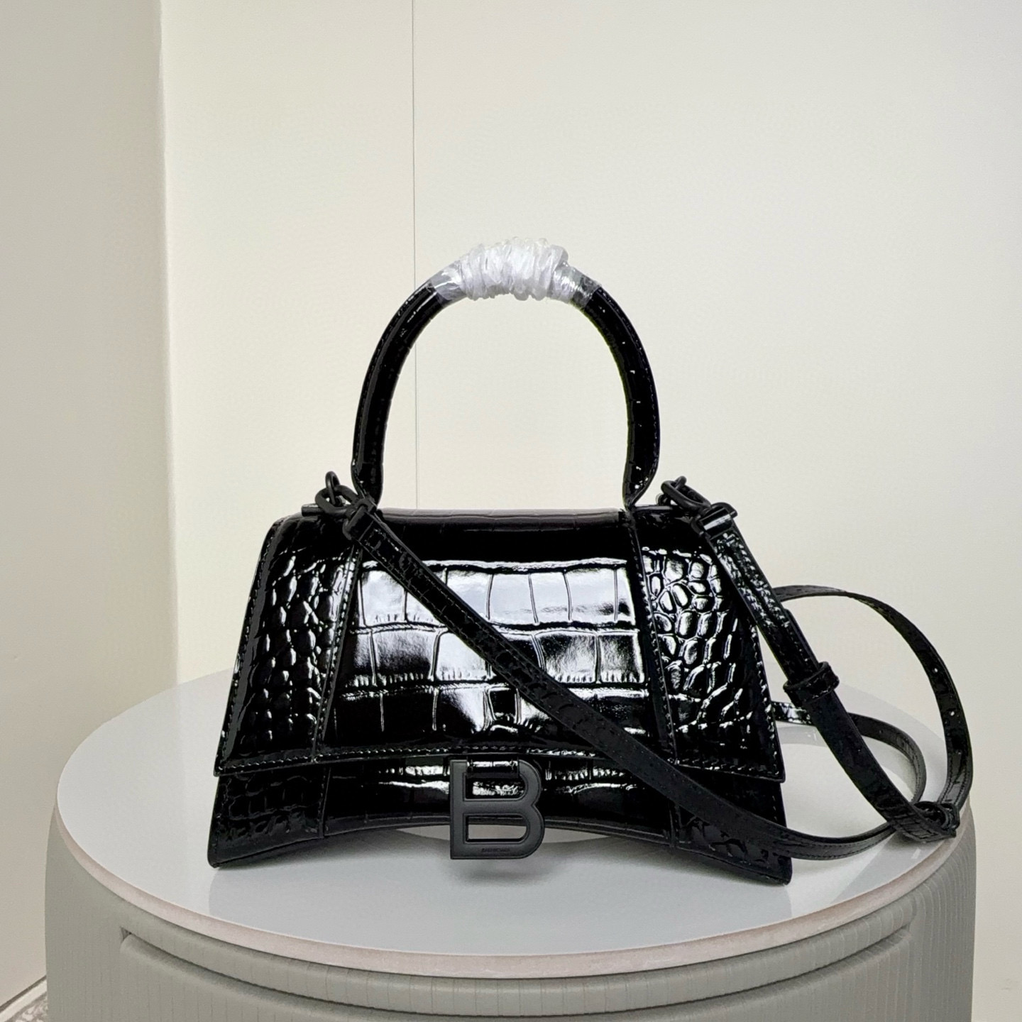 Balenciaga 발렌시아가 바렌시아가 크로커다일 엠보 블랙 아워글래스 탑핸들백 S 10
